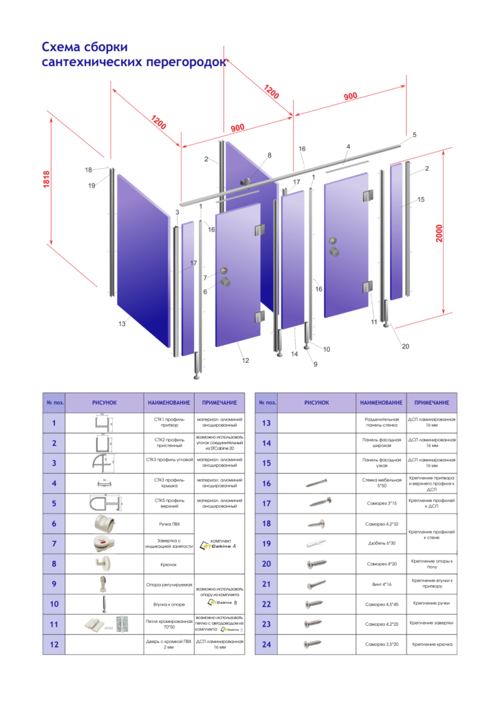 Схема установки сантехнической перегородки из лдсп Евростиль